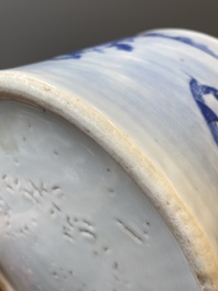 A large Chinese blue and white brush pot with a refined mountainous landscape, 18th C.