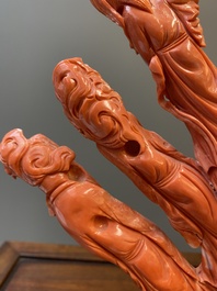 A large Chinese red coral 'Baxian' group, 19/20th C.