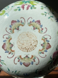 A round Chinese famille rose 'bats, sanduo and Shou' box and cover, Guangxu mark and of the period