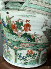 A fine pair of large Chinese famille verte vases and covers, Kangxi