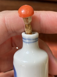 Four Chinese blue, white and copper-red snuff bottles, 19th C.