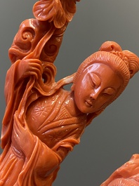 A large Chinese red coral 'Baxian' group, 19/20th C.