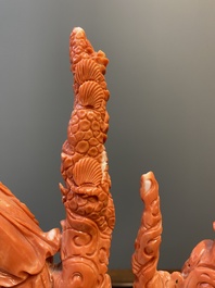 A large Chinese red coral 'Baxian' group, 19/20th C.