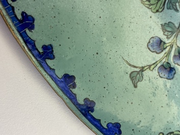 A large Chinese green-ground Canton enamel warming bowl with floral design, 18th C.