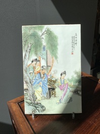 A fine Chinese famille rose plaque, signed Wang Xiliang 王錫良, dated 1943