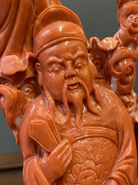 A large Chinese red coral 'Baxian' group, 19/20th C.