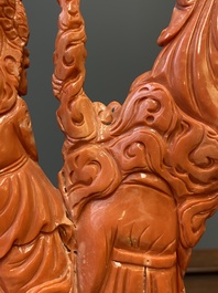 A large Chinese red coral 'Baxian' group, 19/20th C.