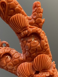 A large Chinese red coral 'Baxian' group, 19/20th C.