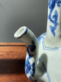A Chinese blue and white 'qilins' wine ewer, Transitional period
