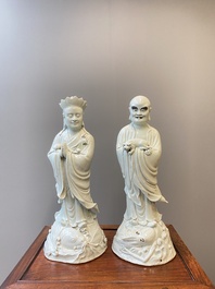 Two exceptionally tall Chinese white-glazed sculptures of Luohan, Qianlong/Jiaqing