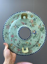 A large Chinese green-ground Canton enamel warming bowl with floral design, 18th C.