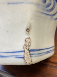 A pair of Chinese blue and white hexagonal vases, Transitional period