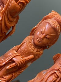 A large Chinese red coral 'Baxian' group, 19/20th C.