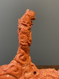A large Chinese red coral 'Baxian' group, 19/20th C.