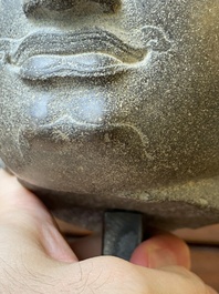 A Khmer polished sandstone head of Uma in Baphuon-style, Angkor period, Cambodia, 11th C.