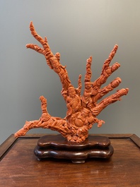 A large Chinese red coral 'Baxian' group, 19/20th C.