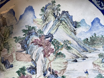 A pair of Chinese Canton enamel 'Master of the Rocks' plates, Yongzheng/Qianlong