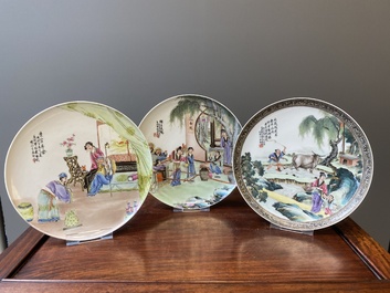 Three Chinese famille rose dishes, signed Zeng Fuqing 曾福慶 and Le Tao Zhai 樂陶齋 seal marks, dated 1946 and 1947