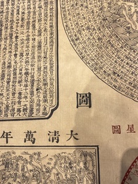 D'apr&egrave;s Lu Anshi (Chine, active 17/18&egrave;me): Une carte de la Chine unifi&eacute;e sous les Qing, encre rouge et noire sur soie, dat&eacute;e 1722