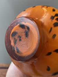 A Chinese spotted amber-coloured Peking glass bottle vase, Xianfeng mark and of the period