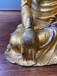 A fine Chinese gilt bronze sculpture of Shakyamuni Buddha, 15/16th C.