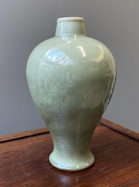 A Chinese Longquan celadon 'meiping' vase, Ming