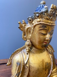 A fine Chinese gilt bronze sculpture of Shakyamuni Buddha, 15/16th C.