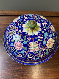 A Chinese Canton enamel three-piece warming bowl, Qianlong