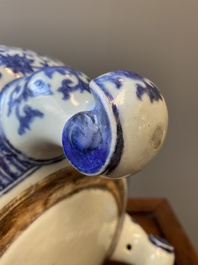 A large Chinese blue and white 'bajixiang' tripod censer with lotus scrolls, Qianlong