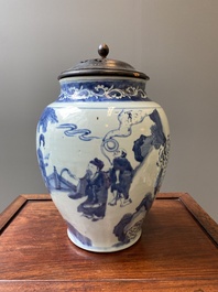 A large Chinese blue and white 'Immortals' vase, Transitional period