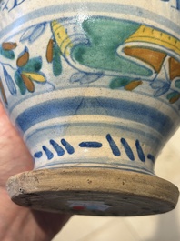 A rare polychrome Antwerp maiolica pharmacy bottle inscribed AQ DE ENDIV, middle of the 16th C.