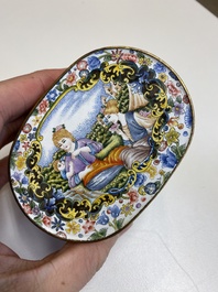 A fine Beijing enamel oval snuff box and cover with European ladies, Qianlong mark and probably of the period