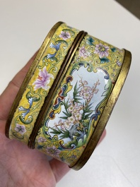 A fine Beijing enamel oval snuff box and cover with European ladies, Qianlong mark and probably of the period