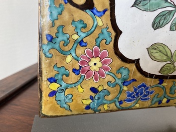 A large rectangular Chinese gold-yellow-ground Canton enamel plaque with fine floral design, Yongzheng