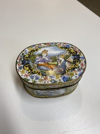 A fine Beijing enamel oval snuff box and cover with European ladies, Qianlong mark and probably of the period