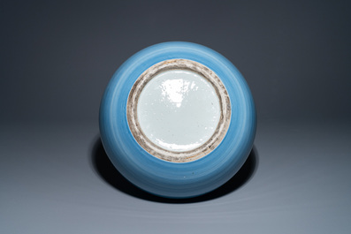 A large Chinese monochrome claire-de-lune-glazed bottle vase, 19th C.