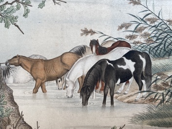 Chinese school, after Giuseppe Castiglione 郎世寧 (1688-1766): '100 horses', handscroll, ink and colour on paper, 18/19th C.