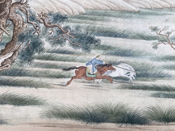 Chinese school, after Giuseppe Castiglione 郎世寧 (1688-1766): '100 horses', handscroll, ink and colour on paper, 18/19th C.