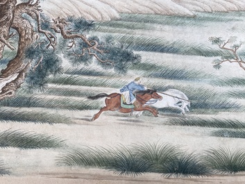 Chinese school, after Giuseppe Castiglione 郎世寧 (1688-1766): '100 horses', handscroll, ink and colour on paper, 18/19th C.