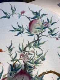 A fine and large Chinese famille rose 'nine peaches' dish, Qianlong mark, 19th C.