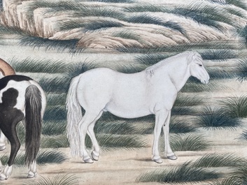 Chinese school, after Giuseppe Castiglione 郎世寧 (1688-1766): '100 horses', handscroll, ink and colour on paper, 18/19th C.