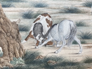 Chinese school, after Giuseppe Castiglione 郎世寧 (1688-1766): '100 horses', handscroll, ink and colour on paper, 18/19th C.