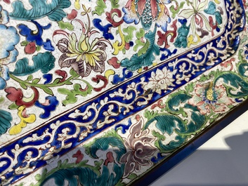 A massive Chinese Canton enamel rectangular tray, Yongzheng/Qianlong