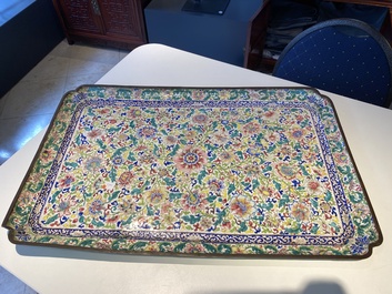 A massive Chinese Canton enamel rectangular tray, Yongzheng/Qianlong