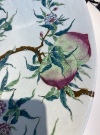 A fine and large Chinese famille rose 'nine peaches' dish, Qianlong mark, 19th C.