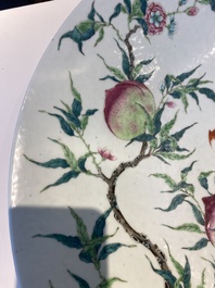 A fine and large Chinese famille rose 'nine peaches' dish, Qianlong mark, 19th C.