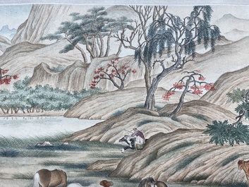 Chinese school, after Giuseppe Castiglione 郎世寧 (1688-1766): '100 horses', handscroll, ink and colour on paper, 18/19th C.