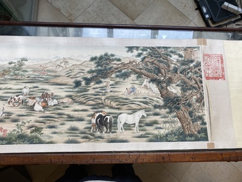 Chinese school, after Giuseppe Castiglione 郎世寧 (1688-1766): '100 horses', handscroll, ink and colour on paper, 18/19th C.