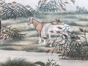 Chinese school, after Giuseppe Castiglione 郎世寧 (1688-1766): '100 horses', handscroll, ink and colour on paper, 18/19th C.