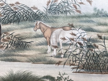 Chinese school, after Giuseppe Castiglione 郎世寧 (1688-1766): '100 horses', handscroll, ink and colour on paper, 18/19th C.